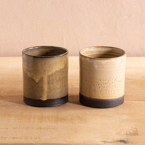 Set Of TWO Cylinder Shape Cups, 12 Oz Colorful Ceramic Handmade Tumblers, Pottery Mugs without Handle, Colorful Coffee / Tea Stoneware Cups