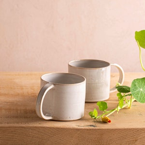 TWO Pearl White 11.5 Ceramic Mugs, Rustic Modern Speckled Two Pottery Mugs, Coffee / Tea Stoneware Mugs, Gift for Mother&#39;s Day