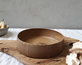 XL Handmade Brown Ceramic Baking & Serving Dish, Large Brown Serving Bowl, Pottery Deep Baking Casserole, Rustic Round Cake Baking Pan