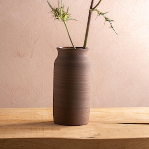 Dark Brown Rustic Handmade Ceramic Vase, Pottery Tall Decorative Vase, Unique Flower Pot, Brown Stoneware Vase, Eclectic Flower Vase