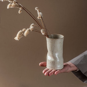 White Tall Handmade Abstract Modern Decorative Flower Vase, Large Ceramic Vase for Living Room & Dining Table, Twisted Eclectic Pottery Vase