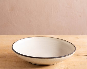 White and Black Rim Handmade Large Bowl, Ceramic Serving Bowl, Modern 9.5 inch Black and White Bowl, Pottery Soup Serving Bowl