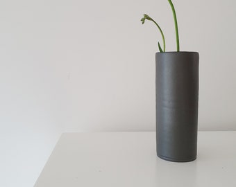 Tall Black Cylinder Ceramic Flower Vase | Minimalist Pottery Vase