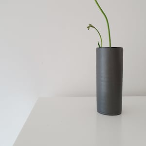 Tall Black Cylinder Ceramic Flower Vase Minimalist Pottery Vase image 1