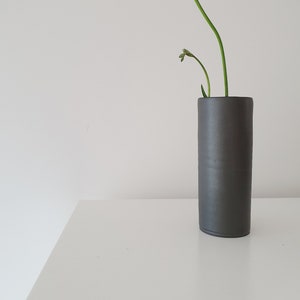 Tall Black Cylinder Ceramic Flower Vase | Minimalist Pottery Vase