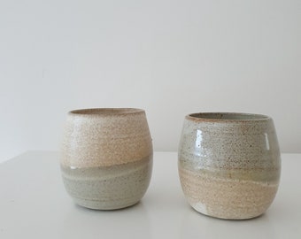 Set of 2 Ceramic Coffee mugs | White-beige and Grayish-Green Pottery Mugs