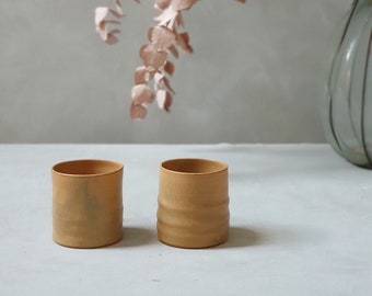 Set of 2 Ceramic Cylinder Coffee Espresso Mugs | Dark Yellow Mustard Coffee Cups