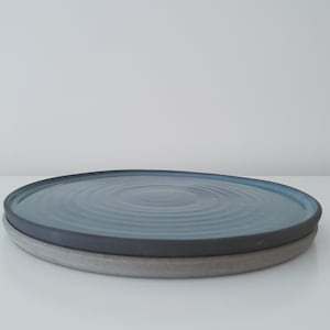 Handmade Pottery Dinner Plates | Set of 2 Flat Ceramic Dinner Plates | Blue Serving Plates