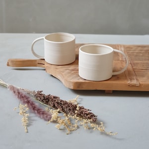 2 White Matte Ceramic Mugs With Handles, Two Pottery Mugs, Coffee/Tea Stoneware Mug, Natural Color Coffee Cups, Modern Mug Set, Gift for Mom image 1