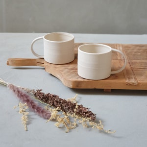 2 White Matte Ceramic Mugs With Handles, Two Pottery Mugs, Coffee/Tea Stoneware Mug, Natural Color Coffee Cups, Modern Mug Set, Gift for Mom