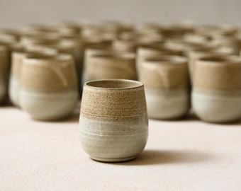Set of 2 Ceramic Coffee mugs | White-beige and Grayish-Green Pottery Mugs