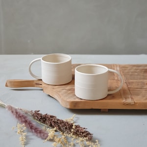 2 White Matte Ceramic Mugs With Handles, Two Pottery Mugs, Coffee/Tea Stoneware Mug, Natural Color Coffee Cups, Modern Mug Set, Gift for Mom image 3
