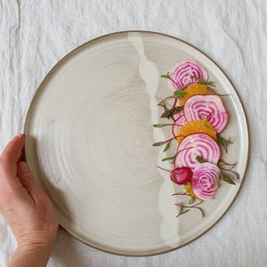 Large Handmade Cake Platter, Ceramic Round Plate, Rounded Dessert Serving Tray, Pottery Plate, Wedding Gift