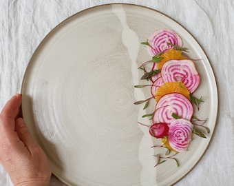 Large Handmade Cake Platter, Ceramic Round Plate, Rounded Dessert Serving Tray, Pottery Plate, Wedding Gift