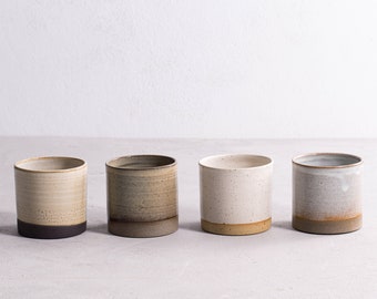 A Set of 4 Ceramic Mugs, Four Pottery Mugs, Coffee/Tea Stoneware Mug, Natural Color Coffee Cups, Modern Mug Set, Gift for Mom