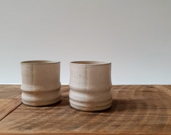 Set of 2 Ceramic Cylinder Coffee Espresso Mugs | Matte White Coffee Cups