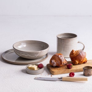 Set of Dinnerware, Set of Breakfast Plates, Bowls and Mugs, Handmade Plates, Ceramic Breakfast Set, Pottery Christmas Gift
