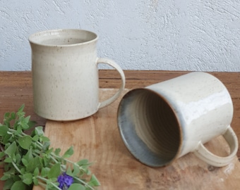 Set of TWO Large Handmade Ceramic Coffee Mugs, 14 OZ Pottery White and Blue Mugs, XL Fine Rustic Tea mug, Coffee lovers Gift, Modern Mug Set