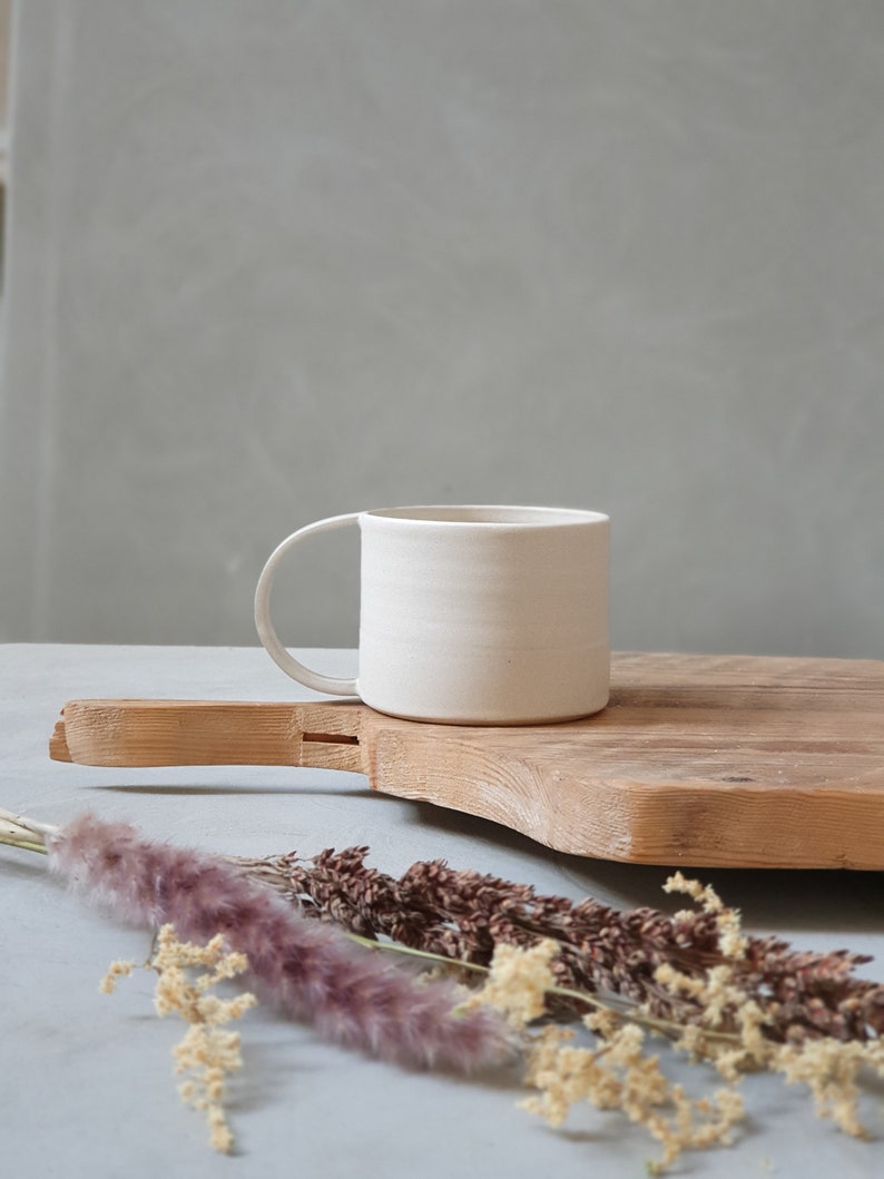 2 White Matte Ceramic Mugs With Handles, Two Pottery Mugs, Coffee/Tea Stoneware Mug, Natural Color Coffee Cups, Modern Mug Set, Gift for Mom image 2