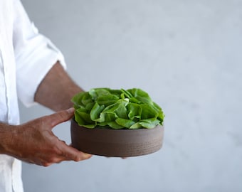 Deep Brown Ceramic Serving Bowl, Dinnerware Serving Dish, Pottery Rustic Salad Bowl, Cylinder Shape Minimalist Ceramic Bowl, Gift for Mother