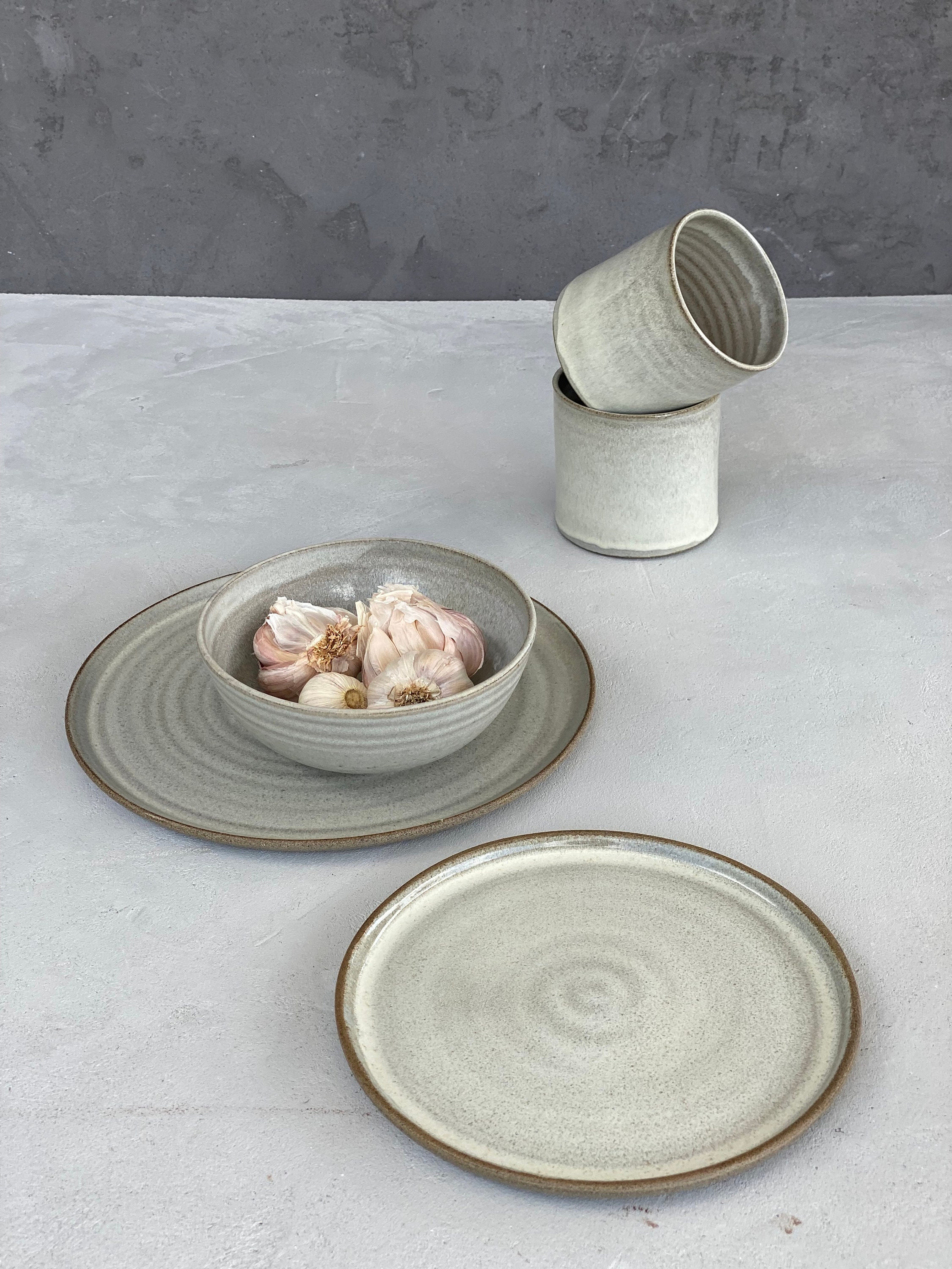 Main Course Dinner Set Set of Gray Dinnerware, Set of Main Course, Starter Plates, Dessert ...