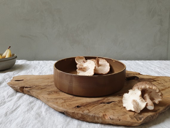 XL Handmade Brown Ceramic Baking & Serving Dish, Large Brown Serving Bowl,  Pottery Deep Baking Casserole, Rustic Round Cake Baking Pan 