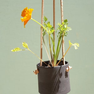 Hanging Planter With Leather Straps Minimalist Pottery Hanging Pot 7 Color Options Black