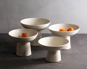 Small / Medium / Large Pedestal Bowl, Pedestal Fruit Bowl, Speckled White Pedestal Bowl, Ceramic Footed Serving Bowl, Wedding Gift