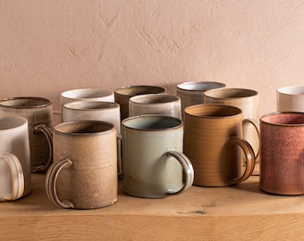 Set of 2 Colorful 17 Oz Ceramic Mugs, Two Large Pottery Mugs, Coffee / Tea Handmade Mug, Cylinder Shape Rustic Mugs, Christmas Gift