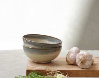 2 Large Ceramic Soup Bowl, Pottery Dinnerware Bowls, Dinner Salad Bowls, Two Deep Round Pottery Bowls