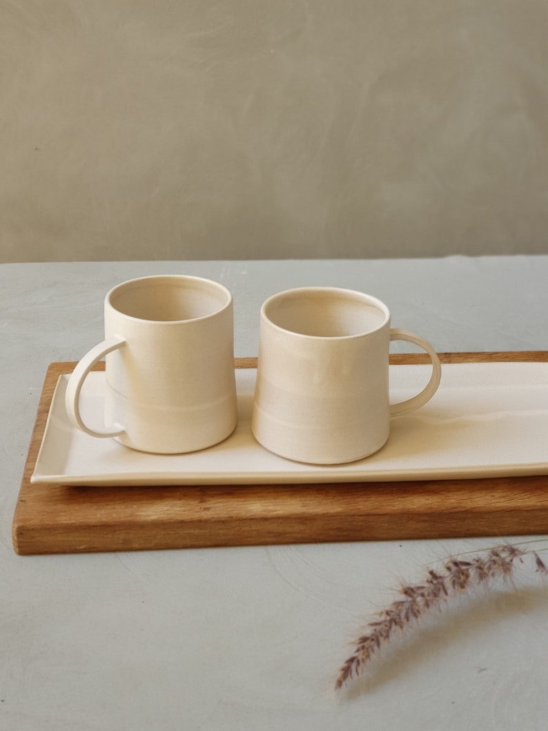 2 Large White Matte Ceramic Mugs With Handles Two Pottery Etsy