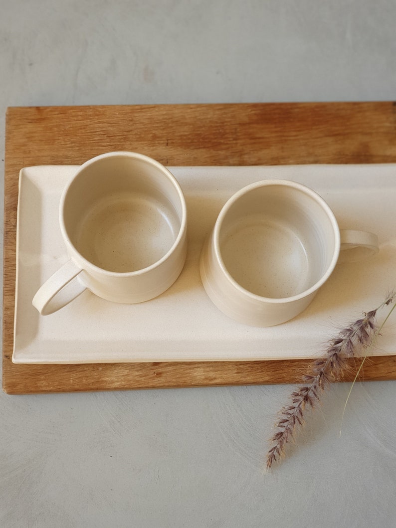2 Large White Matte Ceramic Mugs With Handles Two Pottery Etsy