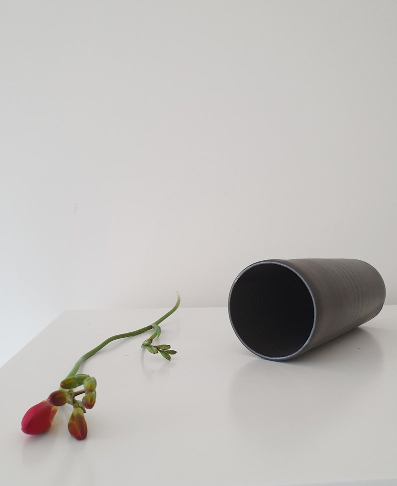 Tall Black Cylinder Ceramic Flower Vase Minimalist Pottery Vase image 4