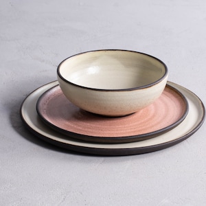 Colorful Handmade Ceramic Dinnerware Set for 1 Person, Set of 3 Pieces - Dinner Plate + Salad Plate + Soup Bowl, Pottery Wedding Gift
