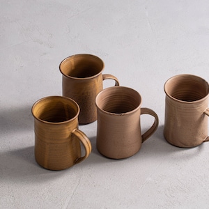 2 Brown Matte Ceramic Mugs With Handles, Two Pottery Mugs, Coffee/Tea Stoneware Mug, Natural Color Coffee Cups, Modern Mug Set, Gift for Mom