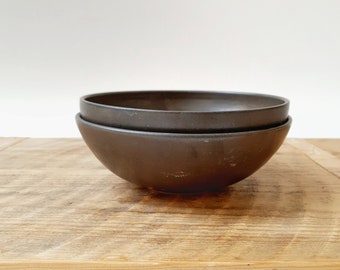 Handmade Black Ceramic Bowl, Set of 2 Black Pottery Soup Bowl With blue brush strokes inside, Cereal Bowl