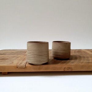Set of 2 Ceramic Cylinder Coffee Espresso Mugs | Light Brown Pottery Coffee Cups
