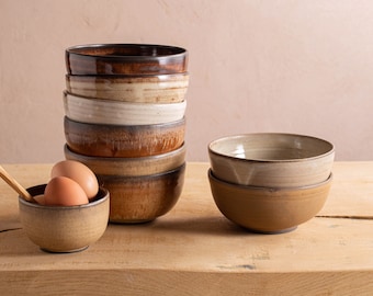 Set of TWO Pottery Soup Bowls, Handmade Ceramic Dinner Bowls, Earthy Color Rustic Salad Bowls, Cereals Bowls, Ramen Bowl Set