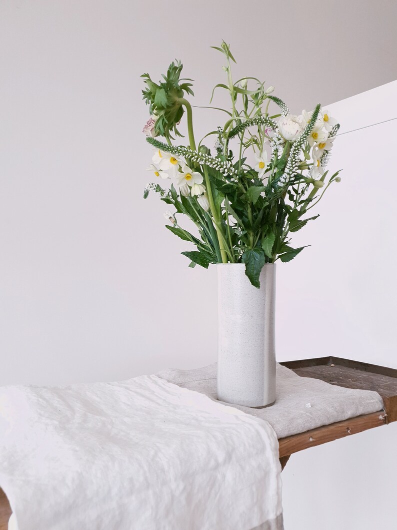 Ceramic White Cylinder Vase Tall Ceramic Flower Vase Etsy