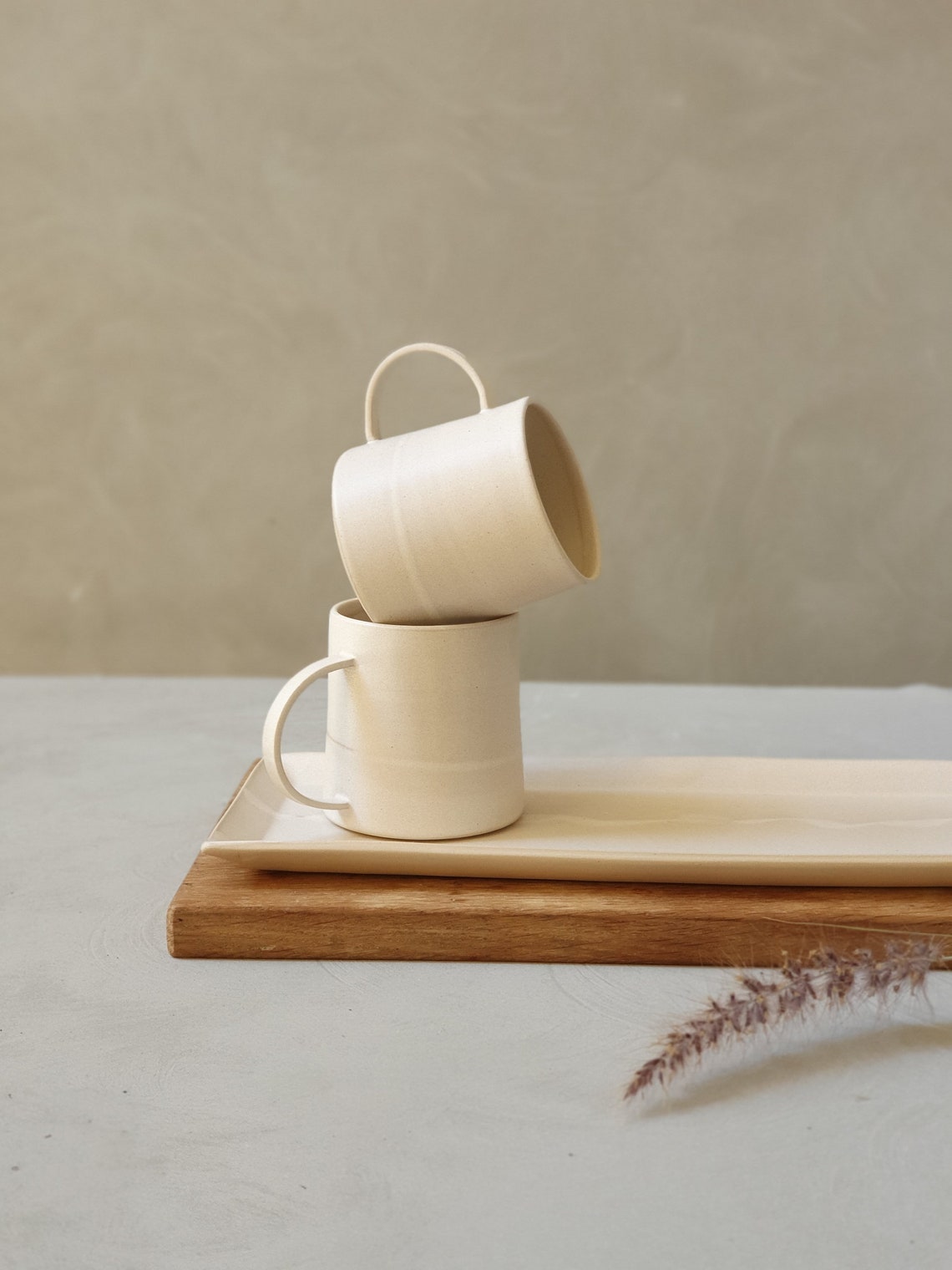 2 Large White Matte Ceramic Mugs With Handles Two Pottery Etsy