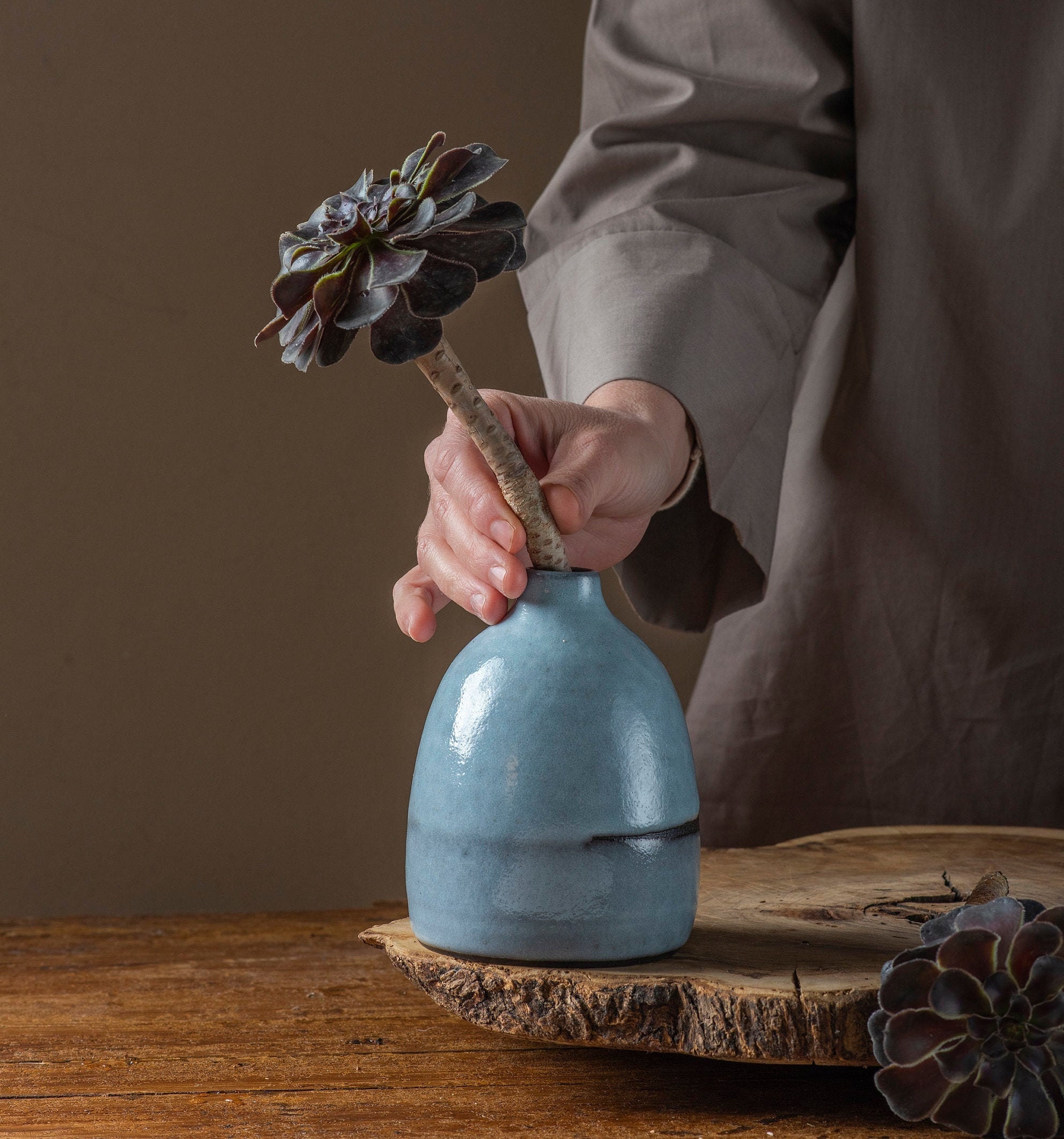 Vase de Poterie, Vase en Céramique, Pot Pour Des Fleurs, Fleur, Cadeau Bouteille Bourgeon, Bleu, Pot