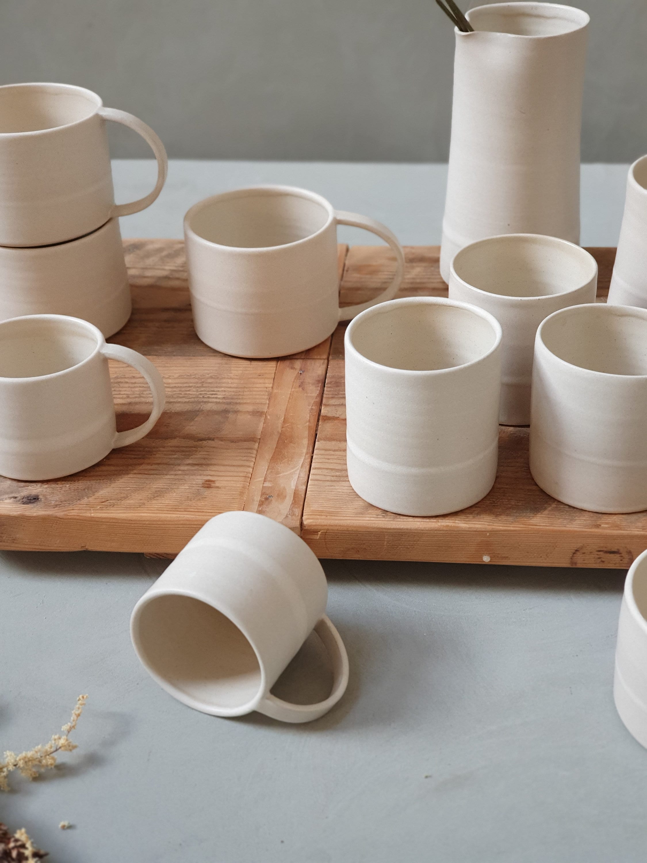 2 Large White Matte Ceramic Mugs With Handles Two Pottery Etsy