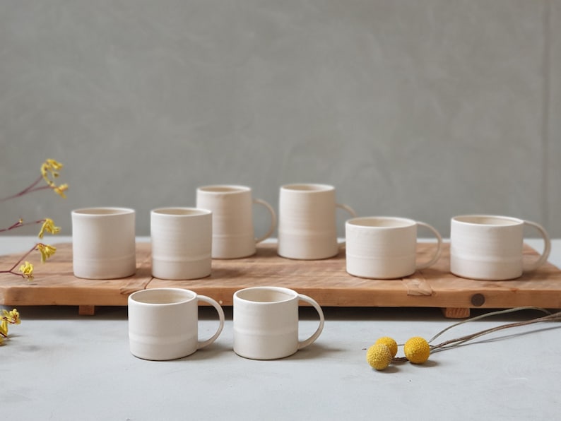 2 White Matte Ceramic Mugs With Handles, Two Pottery Mugs, Coffee/Tea Stoneware Mug, Natural Color Coffee Cups, Modern Mug Set, Gift for Mom image 4
