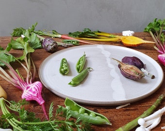 Large Handmade Serving Platter, Ceramic Round Cake Plate, Pottery Rounded Appetizer & Cheese Tray, Wedding Gift, Unique White Serving Plate