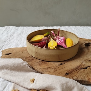 Handmade Ceramic Serving Bowl, Mustard Rustic Pottery Salad Bowl, Pie Baking and Serving Dish, Cake Baking Pan, Stoneware Fruits Bowl