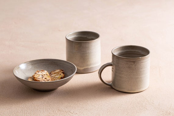 Buy 2 Handmade Large Gray Ceramic Coffee Mugs, Set of TWO Rustic