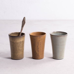 Set of 2 Ceramic Handmade Colorful Cups, Tall Cone Shape Espresso Cups Set, TWO Teacups, Housewarming Gift