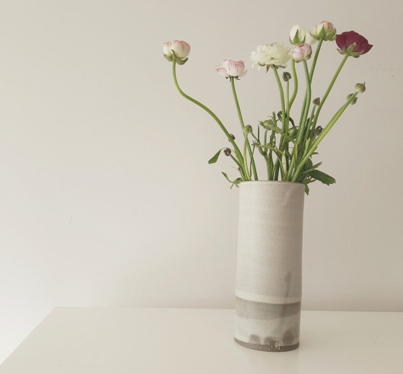 White Tall Cylinder Flower Vase Ceramic Vase Minimalist Etsy