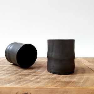 Set of 2 Ceramic Cylinder Coffee Espresso Mugs | Matte Black Coffee Cups