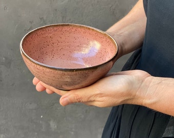 Bol en céramique fait à la main, ensemble de 2 bols à soupe rose, bol de céréales, bols de petit-déjeuner